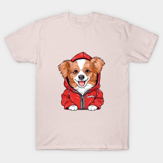 Kawaii Dog with red jacket, Charming Kawaii Dog T-Shirt by hippohost